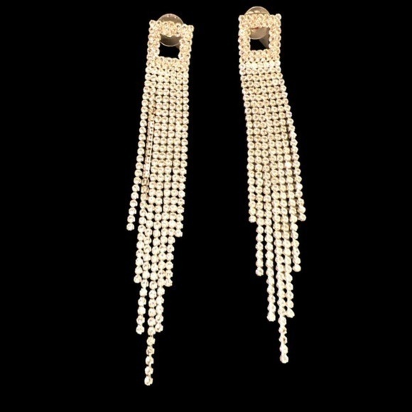 Badgley Mischka rhinestone earrings dangling tassels - Picture 2 of 5